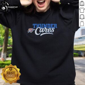 Alt Text: Original Oklahoma City Thunder Cares 2026 sweatshirt featuring team logo and vibrant design for fans.