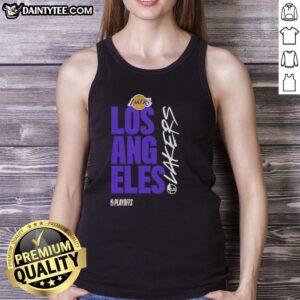Alt Text: Official Los Angeles Lakers Playoff Logo Tank Top featuring vibrant team colors and iconic logo for basketball fans.
