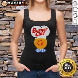 Official Vintage Burger Chef Tank Top featuring retro burger graphics, perfect for casual summer wear and food enthusiasts.