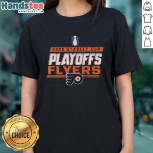 Premium Philadelphia Flyers NHL 2026 Stanley Cup Playoffs ladies tee featuring vibrant team colors and stylish design.