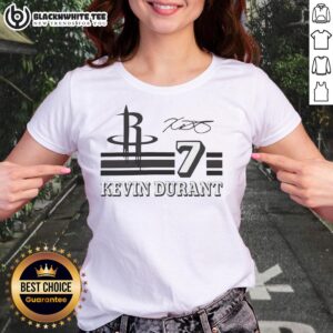 Top Kevin Durant Houston Rockets signature name and number ladies tee, showcasing stylish design and vibrant team colors.