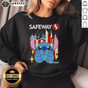Alt Text: Cute Stitch-like Safeway USA flag sweatshirt featuring a vibrant design, perfect for patriotic fashion lovers.