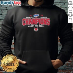 Official NCAA Marist Red Foxes 2026 MAAC Men's Lacrosse Tournament Champions Hoodie in red and black design.