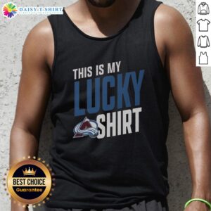 Alt Text: Top Colorado Avalanche 'This Is My Lucky' tank top displayed on a hanger, perfect for fans and summer wear.