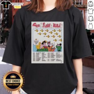Top Good Flying Birds Summer EU UK Tour 2026 poster featuring vibrant graphics on a stylish ladies tee design.