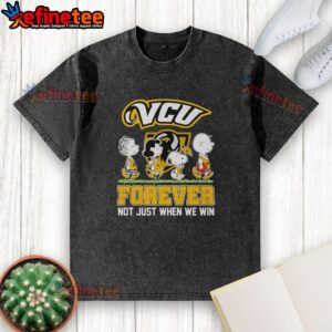 Original Peanuts characters on a VCU Rams NBA Forever T-shirt, celebrating fandom beyond just winning.