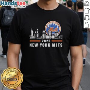 Premium New York Mets Baseball 2026 T-Shirt featuring player names and city skyline word art design.