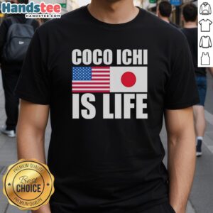 Alt Text: Original Coco Ichi Is Life T-Shirt featuring American and Japan flags, perfect for fans of both cultures.
