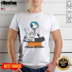 Alt Text: Cute Astro Camp 1982 Snoopy T-Shirt featuring a playful Snoopy design, perfect for vintage cartoon fans.