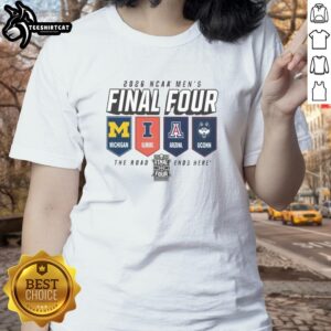 2026 Men's Final Four 'The Road Ends Here' ladies tee, showcasing stylish design for basketball fans.