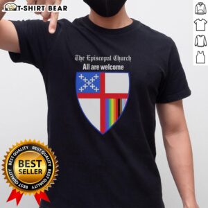Nice The Episcopal Church All Are Welcome Badge T-Shirt featuring a colorful design promoting inclusivity and community.
