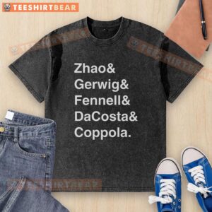 Top Zhao, Gerwig, Fennell, Dacosta, and Coppola wearing a stylish washed t-shirt in a vibrant outdoor setting.