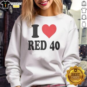 Alt Text: Red sweatshirt with 'Nice I Love Red' print, perfect for casual wear and showcasing your love for red fashion.