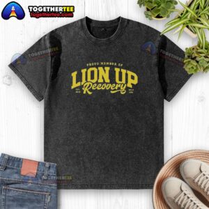 Alt Text: Premium Proud Member of Lion Up Recovery Washed T-Shirt in soft fabric, showcasing vibrant design and comfortable fit.