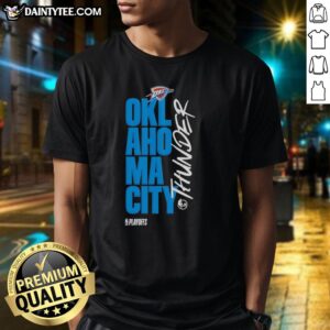 Official Oklahoma City Thunder Playoff Basketball Logo T-Shirt featuring the team's vibrant logo and colors.