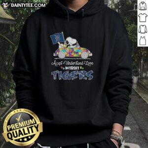 Alt Text: Original Detroit Tigers X Snoopy and Woodstock driving car hoodie, showcasing vibrant colors and playful design.