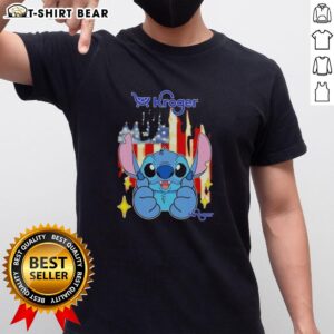 Alt Text: Pretty Stitch Kroger USA Flag T-Shirt featuring vibrant colors and patriotic design for casual wear.
