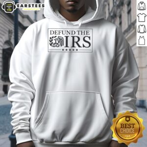 Official Defund The IRS Slogan Hoodie in black, featuring bold white lettering for a striking protest statement.