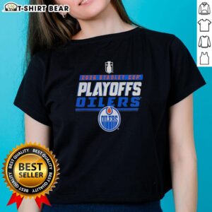 Edmonton Oilers NHL Stanley Cup Playoffs 2026 retro ladies tee featuring vibrant team colors and stylish design.