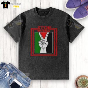 Top Stop Wars Free Palestine washed t-shirt featuring a bold graphic design promoting peace and activism.