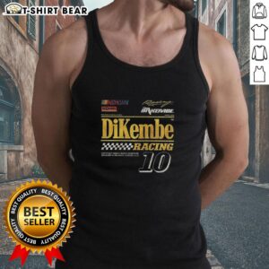 Hot Dikembe Racing Number 10 tank top from Gainesville, Orlando, Florida, showcasing vibrant design and sporty style.