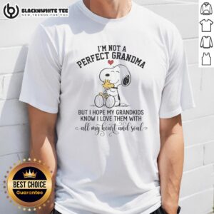 Alt Text: Good I'm Not A Perfect Grandma Snoopy T-Shirt design expressing love for grandkids with heart and soul.