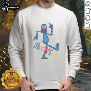 Alt Text: Nice Sesame Street Grover Bauhaus cartoon text sweatshirt featuring vibrant colors and playful design.