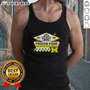 Official 2026 Men's Ice Hockey Frozen Four Bound Michigan Wolverines Tank Top featuring team colors and logo.
