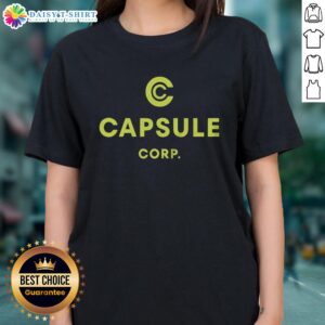 Alt Text: Stylish ladies tee featuring Capsule Corp Trunks from Dragon Ball, perfect for anime fans and casual wear.