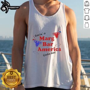 Premium 'Having A Marg Bar America Kinda Day' tank top featuring vibrant graphics and a relaxed fit for summer style.