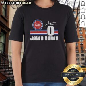 Jalen Duren signature jersey ladies tee featuring Detroit Pistons logo, perfect for female basketball fans.