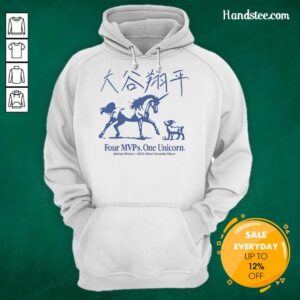 Official Shohei Ohtani 2025 Most Valuable Player hoodie featuring four MVPs and a unicorn design, perfect for baseball fans.