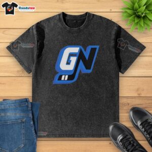 Alt Text: Premium Game Notes initials logo on a washed t-shirt, showcasing a stylish and comfortable design for gamers.