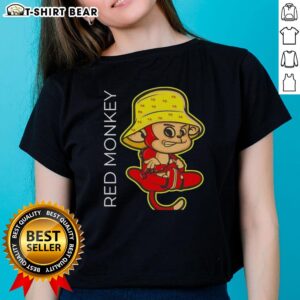 Good Red Monkey Angry Ladies Tee featuring a vibrant red monkey graphic on a stylish women's t-shirt.