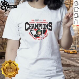 Premium Genero Adran Premier Champions 25-26 Wrexham AFC Women Ladies Tee in vibrant colors and stylish design.