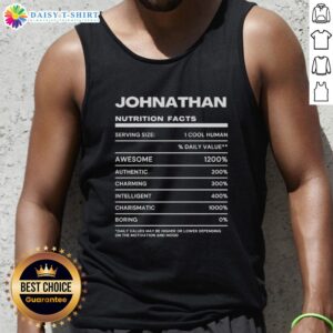 Top Johnathan Nutrition Facts tank top featuring an awesome, charming design perfect for intelligent fashion lovers.