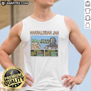 Alt Text: Official Mandalorian Jam Grogu and Mando tank top featuring vibrant graphics of Grogu and Mandalorian characters.