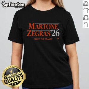 Alt Text: Premium Martone Zegras 26 Ignite The Orange Ladies Tee featuring vibrant orange color and stylish design for women.