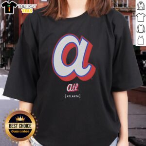 Alt Text: Ladies tee featuring the Nice 2026 City Connect Atlanta Braves logo in vibrant colors, perfect for baseball fans.