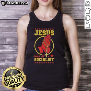 Hot Jesus Was A Socialist Tank Top featuring bold text design, perfect for social justice advocates and trendy apparel.