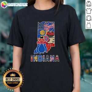 Awesome Indiana sports teams graphic on a women's tee, perfect for fans celebrating their favorite teams in style.