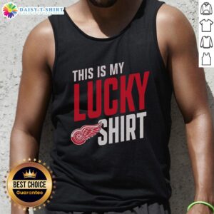 Top Detroit Red Wings 'This Is My Lucky Tank Top' featuring team colors and logo, perfect for game days.