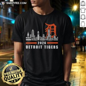 Hot Detroit Tigers MLB 2026 player list t-shirt featuring city skyline design in vibrant colors.