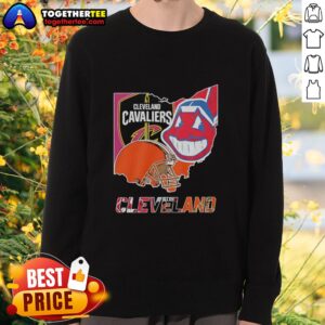Cleveland Cavaliers football symbol helmet logo on a stylish sweatshirt, perfect for fans and sports enthusiasts.