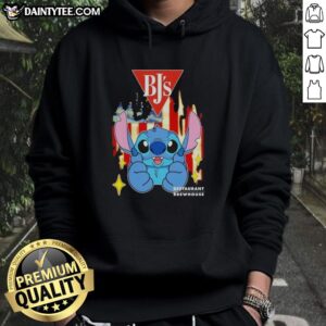 Cute Stitch-like BJs Restaurants USA flag hoodie featuring vibrant colors and a cozy design for casual wear.