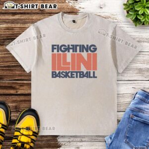 Vintage washed t-shirt featuring the Fighting Illini basketball logo, perfect for fans and collectors.