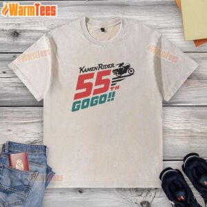 Alt Text: Hot Kamen Rider 55th Gogo Biker washed t-shirt featuring vibrant graphics and soft fabric for ultimate comfort.