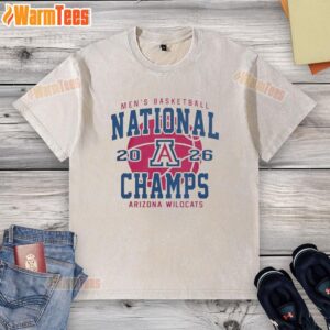 Arizona Wildcats 2026 NCAA Men's Basketball Championship Game washed t-shirt, showcasing team pride in Indianapolis, Indiana.