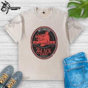 Nice Get Legless Black Knight Old English Ale washed t-shirt featuring a vintage design and comfortable fit.
