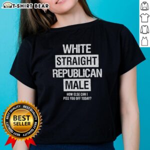 Alt Text: Awesome white straight Republican male t-shirt featuring humorous text for ladies, perfect for playful statements.